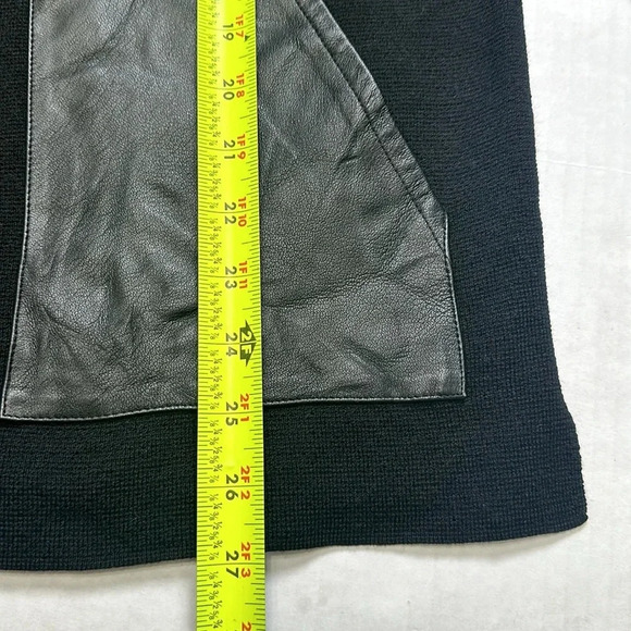 J Crew Merino Wool Black Long Sleeve Top Front Leather Pockets Size Small - Picture 9 of 11